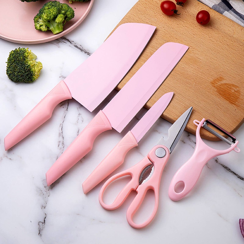 💝 PINK CERAMIC KITCHEN KNIFE SET (6 PIECE) CUTE STAINLESS STEEL